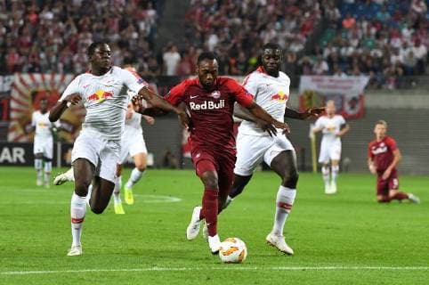 Soccer Men Season 2018 2019 Europa League Group B 1 Gameday RB Leipzig FC Salzburg v Ibrahima Konate RB Leipzig Reinhold Yabo Red Bull Salzburg Dayot Upamecano RB Leipzig 20 09 2018 Copyright: xMatthiasxKochx