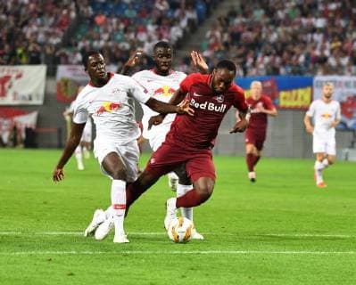 Soccer Men Season 2018 2019 Europa League Group B 1 Gameday RB Leipzig FC Salzburg v Ibrahima Konate RB Leipzig Reinhold Yabo Red Bull Salzburg Dayot Upamecano RB Leipzig 20 09 2018 Copyright: xMatthiasxKochx
