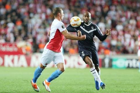 Fußball, EL, Slavia Prag - Girondins Bordeaux PRAGUE 20.09.2018 PILKA NOZNA FOOTBALL LIGA EUROPY - UEFA EUROPA LEAGUE SLAVIA PRAHA - GIRONDINS BORDEAUX NZ. VLADIMIR COUFAL (SLAVIA) JIMMY BRIAND (GIRONDINS) FOT. MICHAL CHWIEDUK FOKUSMEDIA.COM.PL NEWSPIX.PL --- Newspix.pl FRANCE OUT!  180920CHW014