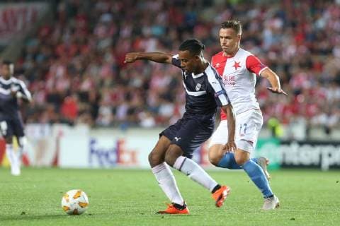 Fußball, EL, Slavia Prag - Girondins Bordeaux PRAGUE 20.09.2018 PILKA NOZNA FOOTBALL LIGA EUROPY - UEFA EUROPA LEAGUE SLAVIA PRAHA - GIRONDINS BORDEAUX NZ. FRANCOIS KAMANO (GIRONDINS) STANISLAV TECL (SLAVIA) FOT. MICHAL CHWIEDUK FOKUSMEDIA.COM.PL NEWSPIX.PL --- Newspix.pl FRANCE OUT!  180920CHW029