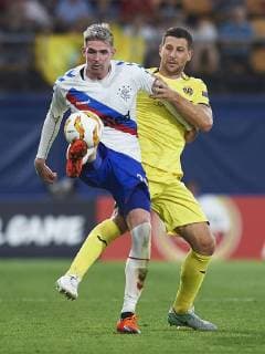 VILLARREAL, 20-09-2018. Europa League 2018 2019, date 1. Villarreal 2-2 Rangers. Kyle Lafferty of Rangers FC and Daniele Bonera of Villarreal CF Villarreal - Rangers  x2479362x