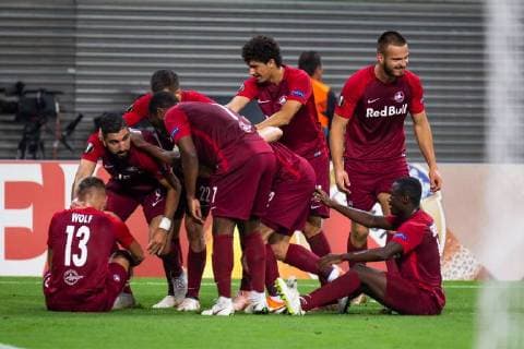 Jubel celebration at FC Red Bull Salzburg via 0 1 Soccer UEFA Europa League RB Leipzig FC Salzburg xprx