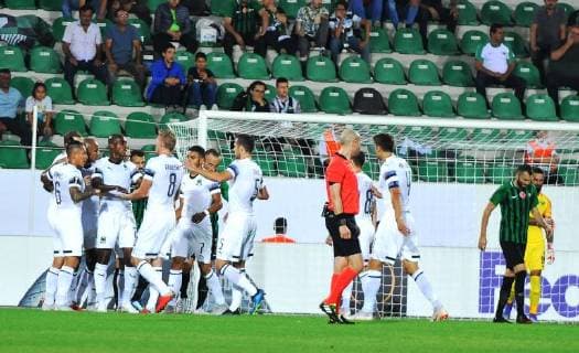 Fußball, EL, Akhisar Belediyespor - FK Krasnodar Krasnodar s Viktor Claesson celebrates his goal with teammates, during the Europa League Group J soccer match between Akhisar Belediyespor and Krasnodar in Akhisar, Thursday, Sept. 20, 2018. (  Copyright: AhmetxUnsalx-xDepoxPhotos 16120220