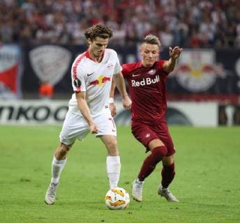 RB Leipzig Salzburg Soccer Euro League Leipzig 20 09 2018 Red Bull Arena Soccer UEFA Euro League Group B 1 Gameday RB Leipzig vs FC Salzburg Pictured left Marcel Sabitzer 7 RB Leipzig and Hannes Wolf 13 Salzburg According to UEFA regulations, it is prohibited in to use the stadium and or the game made photo recordings in the form of sequence images and or video-like photo galleries or to let exploit