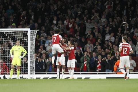 GOAL - Pierre-Emerick Aubamayang of Arsenal makes it 3-0 during the UEFA Europa League Group Stage match between Arsenal FC and FC Vorskla Poltava at the Emirates Stadium, London, England on 20 September 2018. Copyright: xCarltonxMyriex 21100014
