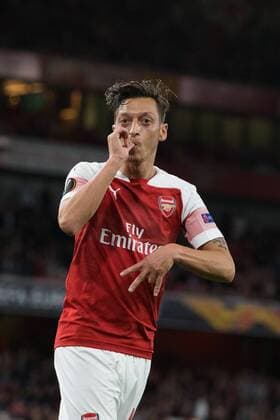 Mesut Ozil of Arsenal celebrates scoring his side s fourth goal during the UEFA Europa League Group E match at the Emirates Stadium, London. Picture date 20th September 2018. Picture credit should read: Craig Mercer Sportimage EDITORIAL USE ONLY. No use with unauthorised audio, video, data, fixture lists, club league logos or live services. Online in-match use limited to 120 images, no video emulation. No use in betting, games or single club league player publications.