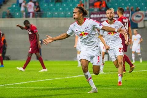 UEFA Europa League RB Leipzig GER vs FC Salzburg AUT 20 09 2018 Red Bull Arena Leipzig GER UEFA Europa League RB Leipzig GER vs FC Salzburg AUT in the picture Jubilation after the 2 2 equalizer by Yussuf Poulsen 9 RB Leipzig nordphotoxDostmann nph00325