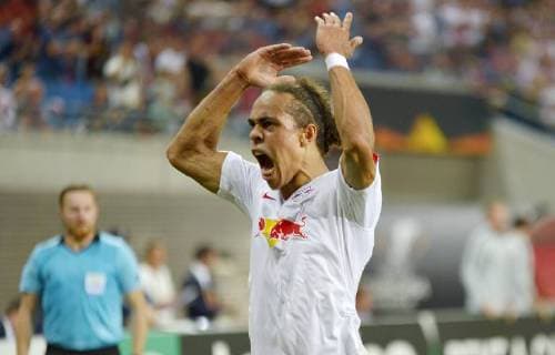 UEFA Europa League 2018 2019 Group Stage Group Stage 1 Gameday RB Leipzig vs. FC Salzburg Red Bull Salzburg 20 09 2018 Cheers to Yussuf Poulsen Leipzig after his goal to 2 2 Leipzig Saxony Germany