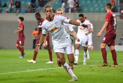 Soccer Europa League Group Stage 1 Gameday RB Leipzig FC Salzburg on 20 09 2018 in the Red Bull Arena in Leipzig Torjubel zum 2 2 by Yussuf Poulsen Leipzig DFL Regulations prohibit any use of images as image sequences or quasi video xTTx