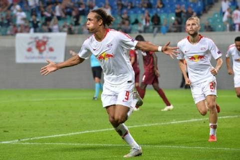 Soccer Europa League Group Stage 1 Gameday RB Leipzig FC Salzburg on 20 09 2018 in the Red Bull Arena in Leipzig Torjubel zum 2 2 by Yussuf Poulsen Leipzig DFL Regulations prohibit any use of images as image sequences or quasi video xTTx