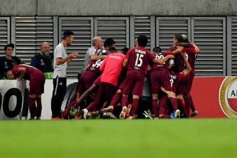 SOCCER - EL, RB Leipzig vs RBS LEIPZIG,GERMANY,20.SEP.18 - SOCCER - UEFA Europa League, group stage, RasenBallsport Leipzig vs Red Bull Salzburg. Image shows the rejoicing of RBS. GEPAxpictures xFlorianxErtl