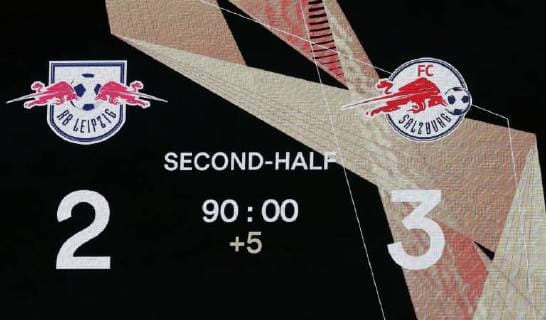 RB Leipzig Salzburg Soccer Euro League Leipzig 20 09 2018 Red Bull Arena Soccer UEFA Europa League RB Leipzig GER vs. FC Salzburg AUT 2 3 0 2 Pictured Stadium scoreboard with the final result UEFA Êregulations prohibit any use of photos as or sequences