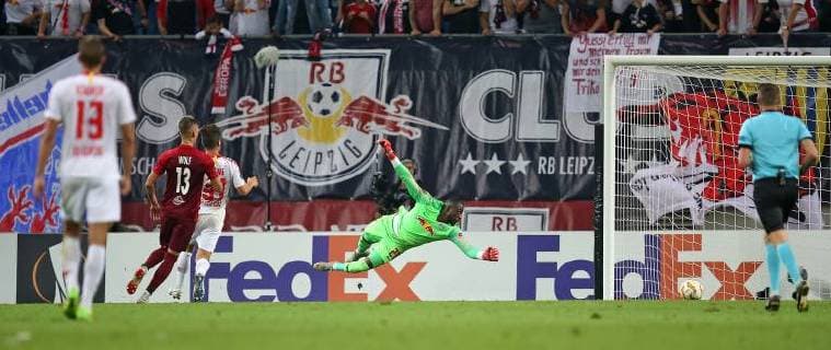 20 09 2018 Football UEFA Europa League 2018 2019 Group Stage 1 Gameday RB Leipzig FC Salzburg at the Red Bull Arena Leipzig Goal to the 2 3 DFL and DFB regulations prohibit any use of photographs as image sequences or quasi video