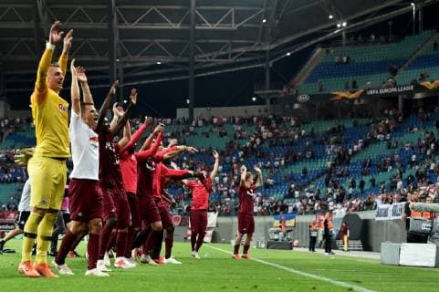 SOCCER - EL, RB Leipzig vs RBS LEIPZIG,GERMANY,20.SEP.18 - SOCCER - UEFA Europa League, group stage, RasenBallsport Leipzig vs Red Bull Salzburg. Image shows the rejoicing of RBS. GEPAxpictures xFlorianxErtl