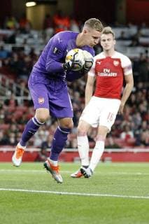 Bernd Leno of Arsenal gathers the ball during the UEFA Europa League Group Stage match between Arsenal FC and FC Vorskla Poltava at the Emirates Stadium, London, England on 20 September 2018. Copyright: xCarltonxMyriex 21100037