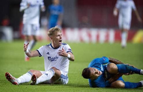 FCKs Viktor Fischer og FC Zenits Leandro Paredes i Europa League kamp mellem FCK-FC Zenit i Telia Parken torsdag den september 2018. , Copenhagen Denmark  Copyright: Scanpix LiselottexSabroex COP101 spdk20180920-233031-L