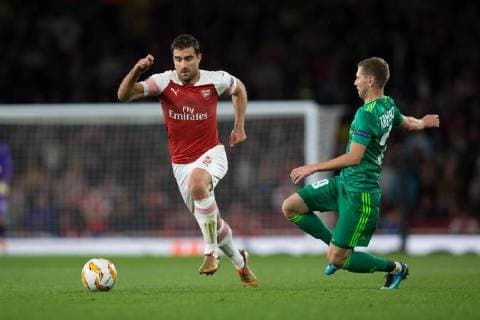 Sokratis Papastathopoulos of Arsenal in action during the UEFA Europa League Group E match at the Emirates Stadium, London. Picture date 20th September 2018. Picture credit should read: Craig Mercer Sportimage EDITORIAL USE ONLY. No use with unauthorised audio, video, data, fixture lists, club league logos or live services. Online in-match use limited to 120 images, no video emulation. No use in betting, games or single club league player publications.