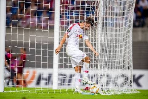Midfielder Diego Demme 31 from RB Leipzig and after the 2 3 from Sturm player Hannes Wolf 13 from FC RB Salzburg during the meeting in the UEFA Europa League between RB Leipzig and FC Red Bull Salzburg at the Red Bull Arena on 20 September 2018 in Leipzig Saxony Germany FB EL RB Leipzig FC Red Bull Salzburg Copyright: xEIBNER HartmutxBoesenerx EP_HBR