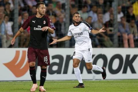 Fussball Europa League 2018 - 2019 20.09.2018, Fussball Europa League, UEFA Europa League, 2018-2019, Gruppenphase, Gruppe F, Spieltag 1, Luxemburg, Stade Josy Barthel, Luxemburg (LUX) - F91 Dudelange, Düdelingen, AC Mailand, Milan, AC Milan (ITA) vl: Aniss El Hriti (F91 Duedelingen - 39) ist enttaeuscht, ist frustriert, frust, zeigt Emotionen, is frustrated, shows emotions 