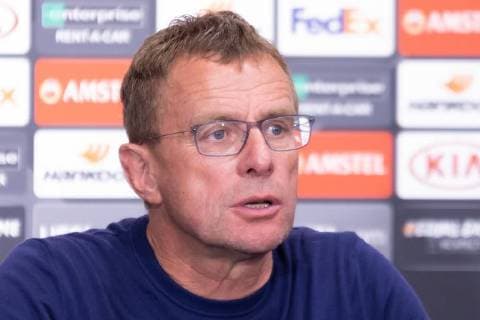 Ralf Rangnick RB Leipzig Coach head coach interview TV Portrait Portrait Soccer UEFA Europa League RB Leipzig FC Salzburg xprx