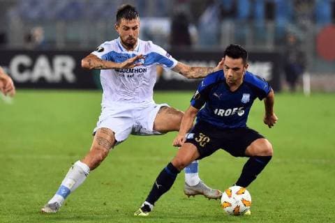 Football Europa League First Round-Lazio v Apollon Limassol-Olimpic Stadium-Rome-20-09-2018 in the picture Francesco Acerbi and Andre Schembri Photo Photographer01  Copyright: xFotografo01x xIPAx xFotografo01x