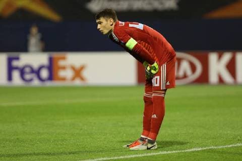 Zagreb, 20.9.2018. - Stadion Maksimir, UEFA EUROPA LEAGUE - 2018 19 SEASON GNK Dinamo Zagreb (dark-blue) - Fenerbahçe SK (yellow) 4:1, Group D - Matchday 1 Dominik Livakovic (GK-40) 