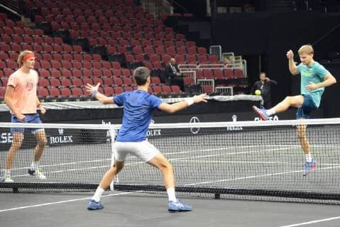 September 20, 2018 - Chicago, Illinois, United States - Members of Team Europe having some fun in advance of the 2018 Laver Cup tennis event in Chicago. Tennis 2018: Laver Cup - ZUMAl132 20180920_zap_l132_018 Copyright: xChristopherxLevyx