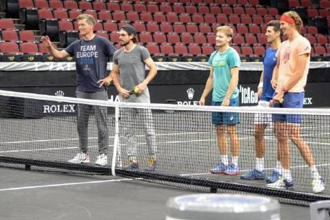 September 20, 2018 - Chicago, Illinois, United States - Members of Team Europe having some fun in advance of the 2018 Laver Cup tennis event in Chicago. Tennis 2018: Laver Cup - ZUMAl132 20180920_zap_l132_017 Copyright: xChristopherxLevyx