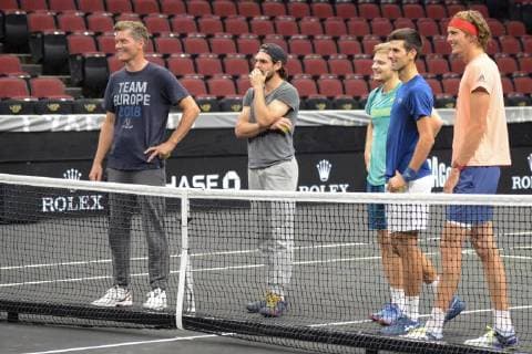 September 20, 2018 - Chicago, Illinois, United States - Members of Team Europe having some fun in advance of the 2018 Laver Cup tennis event in Chicago. Tennis 2018: Laver Cup - ZUMAl132 20180920_zap_l132_016 Copyright: xChristopherxLevyx