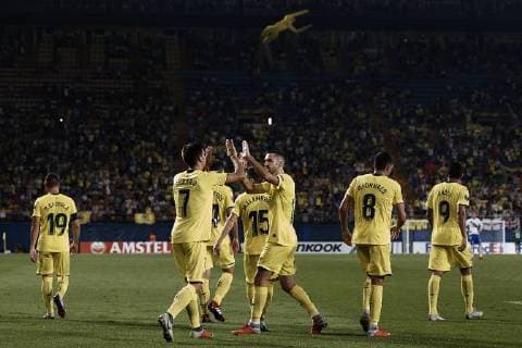 September 20, 2018 - Villarreal, Spain - Gerard (L) of Villarreal CF celebrates a goal after scoring with his teammate Alfonso Pedraza during the UEFA Europa League group G match between Villarreal CF and Rangers at Estadio de la Ceramica on September 20, 2018 in Vila-real, Spain Villarreal CF v Rangers - UEFA Europa League  - ZUMAn230 20180920_zaa_n230_353 Copyright: xDavidxAliagax