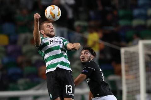 September 20, 2018 - Lisbon, Portugal - Sporting s defender Stefan Ristovsk from Macedonia vies with Qarabag s midfielder Mahir Madatov during the UEFA Europa League Group E football match Sporting CP vs Qarabag at Alvalade stadium in Lisbon, on September 20, 2018. Sporting CP v Qarabag FK - UEFA Europa League - Group E  - ZUMAn230 20180920_zaa_n230_335 Copyright: xPedroxFiuzax