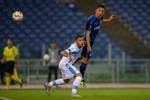 Lazio vs Apollon Limassol - UEFA Europa League 20th September 2018, Stadio Olimpico, Rome, Italy; UEFA Europa League football, Lazio versus Apollon Limassol; Riza Durmisi of Lazio challeges Andre Schembri of Apollon Limassol Credit: Giampiero Sposito Pacific Press . Rome Lazio Italy Stadio Olimpico  GiampieroxSposito PacificxPress