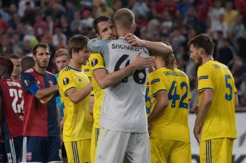 (180921) -- BUDAPEST, Sept. 21, 2018 -- Players of FC BATE Borisov celebrate during the UEFA Europa League match between Hungary s Videoton FC and Belarus FC BATE Borisov at the Groupama Arena stadium in Budapest, Hungary, on Sept. 20, 2018. FC BATE Borisov won 2-0. ) (SP)HUNGARY-BUDAPEST-FOOTBALL-UEFA EUROPA LEAGUE-VIDI FC-BATE BORISOV AttilaxVolgyi 
