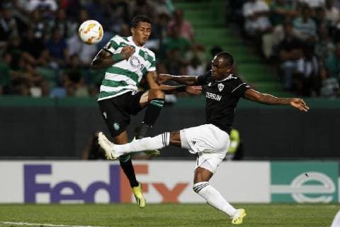 September 20, 2018 - Lisbon, Portugal - Raphinha of Sporting (L) vies for the ball with Donal Guerrier of Qarabag FK (R) during Europa League 2018 19 match between Sporting CP vs Qarabagh FK, in Lisbon, on September 20, 2018. Sporting CP v Qarabag FK - UEFA Europa League - Group E  - ZUMAn230 20180920_zaa_n230_300 Copyright: xCarlosxPalmax