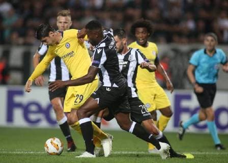 September 20, 2018 - Thessaloniki, Greece - Chelsea s striker Alvaro Morata (No 29) in action during a match between PAOK and Chelsea. Group Stage Europa League soccer match between PAOK FC and Chelsea FC. Greece Soccer PAOK Chelsea Europa League - ZUMAp191 85599293st Copyright: xGiannisxPapanikosx