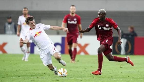 RB Leipzig Salzburg Soccer Euro League Leipzig 20 09 2018 Red Bull Arena Soccer UEFA Europa League RB Leipzig GER vs FC Salzburg AUT 2 3 0 2 Pictured left Marcel Sabitzer 7 RB Leipzig and Amadou Haidara 4 Salzburg UEFA Êregulations prohibit any use of photographs as image sequences and or quasi video