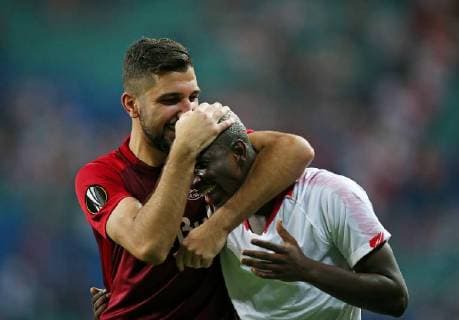 20 09 2018 Football UEFA Europa League 2018 2019 Group Stage 1 Gameday RB Leipzig FC Salzburg at the Red Bull Arena Leipzig Final Lj Munas Dabbur RB Salzburg and Amadou Haidara RB Salzburg DFL and DFB regulations prohibit any use of images as image sequences and or almost video
