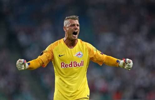 20 09 2018 Football UEFA Europa League 2018 2019 Group Stage 1 Gameday RB Leipzig FC Salzburg at Red Bull Arena Leipzig Jubilation Goalkeeper Alexander Walke RB Salzburg Goal to 2 3 DFL and DFB regulations prohibit any use of images as image sequences and or almost video