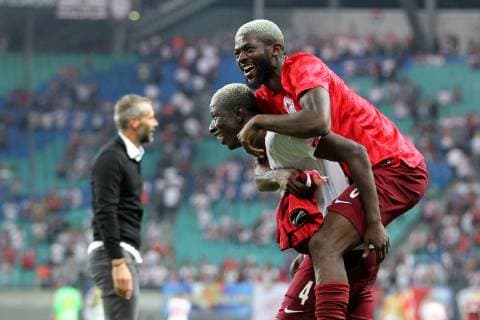 GER Europa League Group B RasenBallsport Leipzig vs Besiktas Istanbul 20 09 18 Leipzig Red Bull Arena GER Season 2018 2019 UEFA Europa League Group B 1 Gameday of 6 RasenBallsport Leipzig vs FC Red Bull Salzburg im Bild Final Amadou Haidara and Jerome Onguene Salzburg DFL regulations prohibit any use of photographs as image sequences and or quasi video