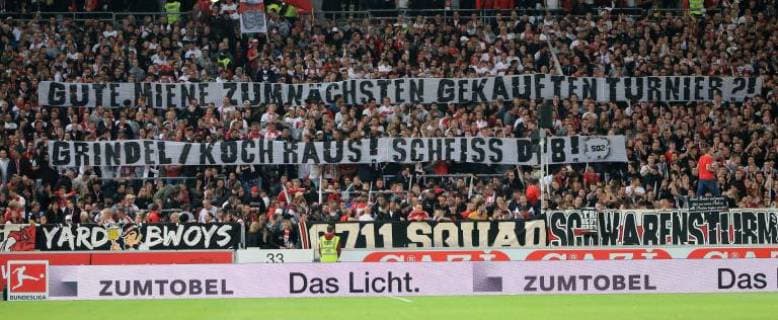 21 09 2018 VfB Stuttgart vs Fortuna Dusseldorf Mercedes Benz Arena Stuttgart Sport in the picture Stuttgart fans with poster vs DFB DFL REGULATIONS PROHIBIT ANY US PHOTOGRAPH AS IMAGE SEQUENCES AND OR QUASI VIDEO