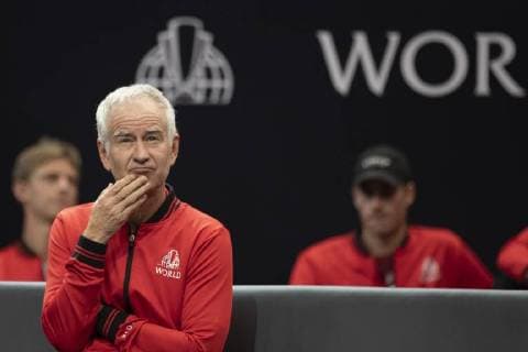 September 21, 2018 - Chicago, Illinois, U.S - Team World coach JOHN MCENROE looks on during the second singles match on Day One of the Laver Cup at the United Center in Chicago, Illinois. Laver Cup Day 1 - ZUMAl140 20180921_zap_l140_051 Copyright: xShelleyxLiptonx