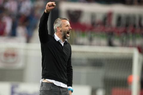 Marco ROSE Coach Salzburg celebrates after the game celebrates cheers cheering joy cheers celebrate final cheers half figure half-length gesture Gestüt Fußball Europa League group stage group B 1 Gameday RB Leipzig L Salzburg Salzburg 2 3 am 20 09 2018 in Leipzig Germany Â