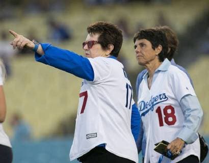 September 21, 2018 - Los Angeles, California, U.S - Billie Jean King and and Ilana Kloss who joined the Los Angeles Dodgers team s ownership group during the game between the Los Angeles Dodgers and San Diego Padres at Dodger Stadium on Friday September 21, 2018 in Los Angeles, California. Billy Jean King owner of Dodgers - ZUMAp124 20180921_zaa_p124_009 Copyright: xJavierxRojasx