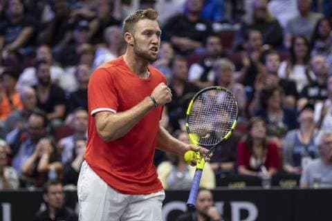 September 22, 2018 - Chicago, Illinois, U.S - Team World member JACK SOCK of the United States celebrates a point during the first doubles match on Day One of the Laver Cup at the United Center in Chicago, Illinois. Laver Cup Day 1 - ZUMAl140 20180922_zap_l140_001 Copyright: xShelleyxLiptonx