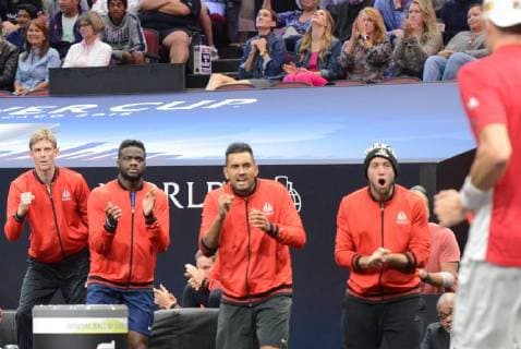September 22, 2018 - Chicago, Illinois, United States - Members of Team World look on during A. Zverev s match v. J. Isner in the 2018 Laver Cup tennis event in Chicago. Tennis 2018: Laver Cup - ZUMAl132 20180922_zap_l132_013 Copyright: xChristopherxLevyx