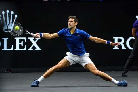 CHICAGO, IL - SEPTEMBER 22: Team Europe s Novak Djokovic of Serbia returns a ball to Team World s Kevin Anderson of South Africa during a singles match on day two of the 2018 Laver Cup on September 22, 2018, at the United Center in Chicago, Illinois. Anderson beats Djokovic 7-6(5) 5-7 10-6 . (Photo by Daniel Bartel Icon Sportswire) TENNIS: SEP 22 Laver Cup Icon180922044 EDITORIAL USE ONLY