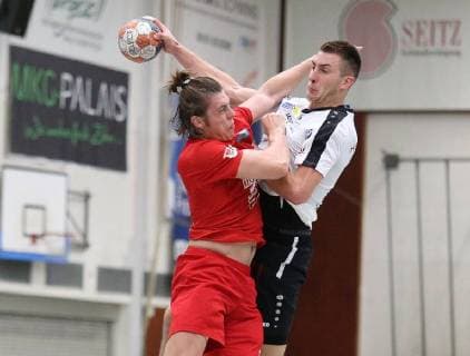 23 09 2018 xmgx Handball 3 League HSG Hanau HG Oftersheim Schwetzingen v Lino Messerschmidt Schwetzingen Marc Strohl Hanau Hanau Hessen Germany DEU