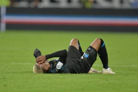 Blessure de Clinton Njie (marseille) FOOTBALL : Lyon vs Marseille - Ligue 1 Conforama - 23 09 2018 FredericChambert Panoramic 