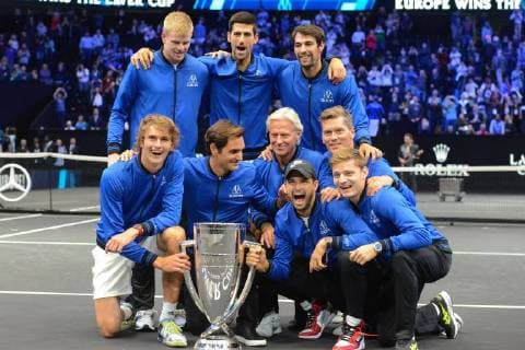 September 23, 2018 - Chicago, Illinois, United States - Team Europe poses with the trophy for the 2018 Laver Cup tennis event in Chicago. Tennis 2018: Laver Cup - ZUMAl132 20180923_zap_l132_023 Copyright: xChristopherxLevyx