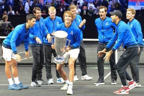 September 23, 2018 - Chicago, Illinois, United States - Team Europe poses with the trophy for the 2018 Laver Cup tennis event in Chicago. Tennis 2018: Laver Cup - ZUMAl132 20180923_zap_l132_028 Copyright: xChristopherxLevyx